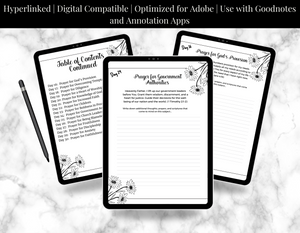Digital version of the Daily Prayer Journal for Women displayed on a tablet, compatible with Goodnotes, Notability, and other digital note-taking apps.