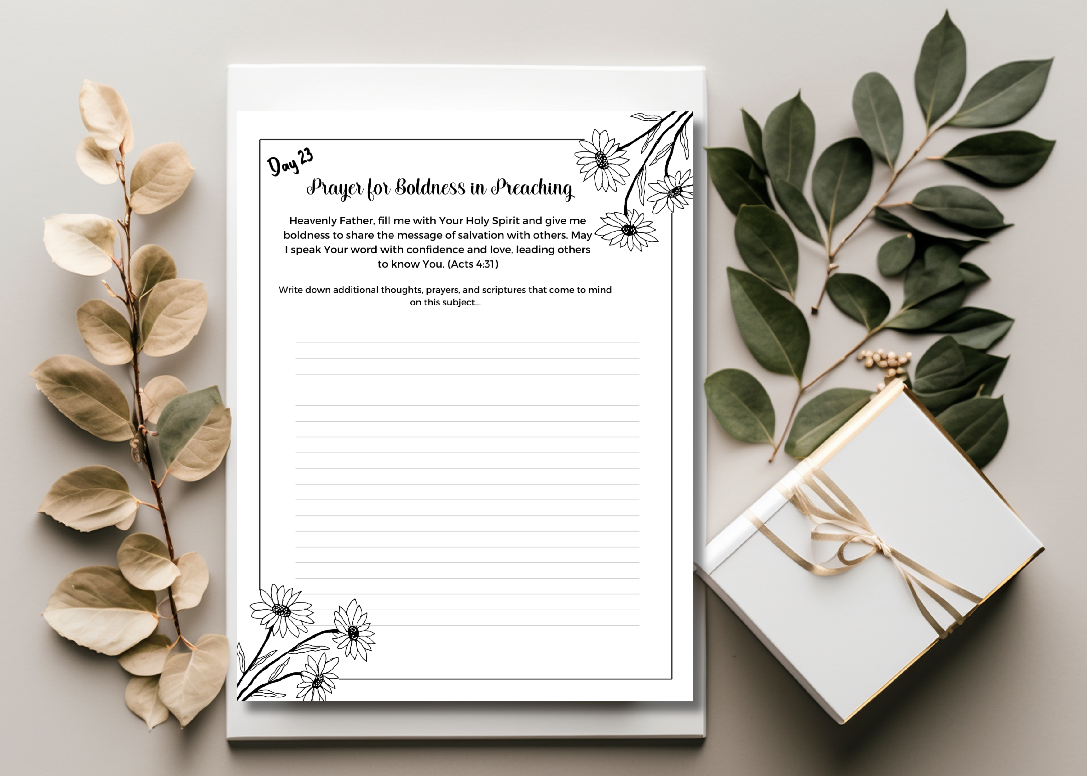 Example of a personal reflection entry filled out in the Daily Prayer Journal, demonstrating thoughtful and engaging use.