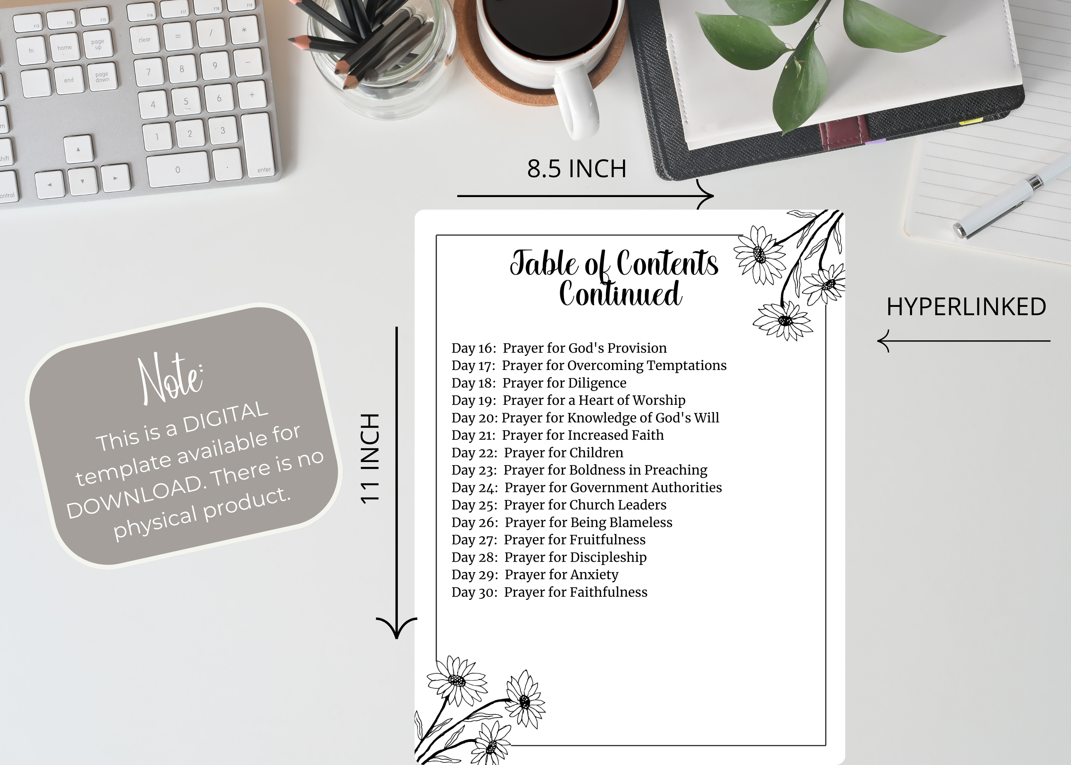 A detailed view of the guided journal prompts inside the Daily Prayer Journal for Women, designed to help users reflect on scripture, record prayers, and deepen their faith.