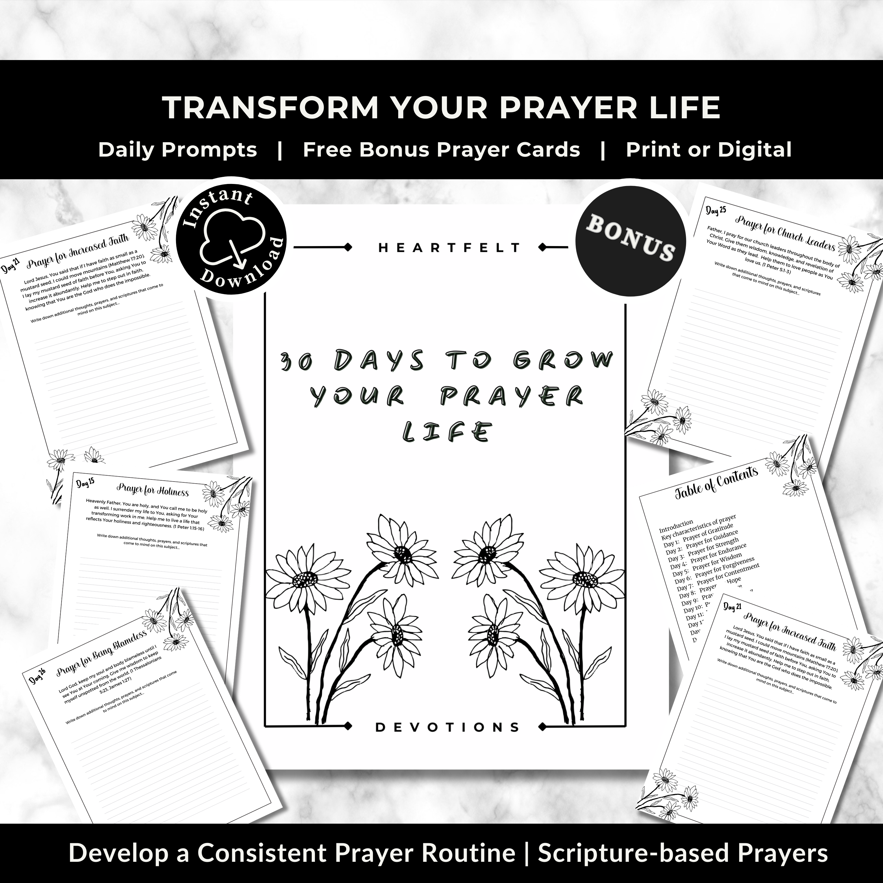 Daily Prayer Journal for Women - Digital Bible Study Planner & 30-Day Devotional | Scripture Cards & Guided Journal Prompts