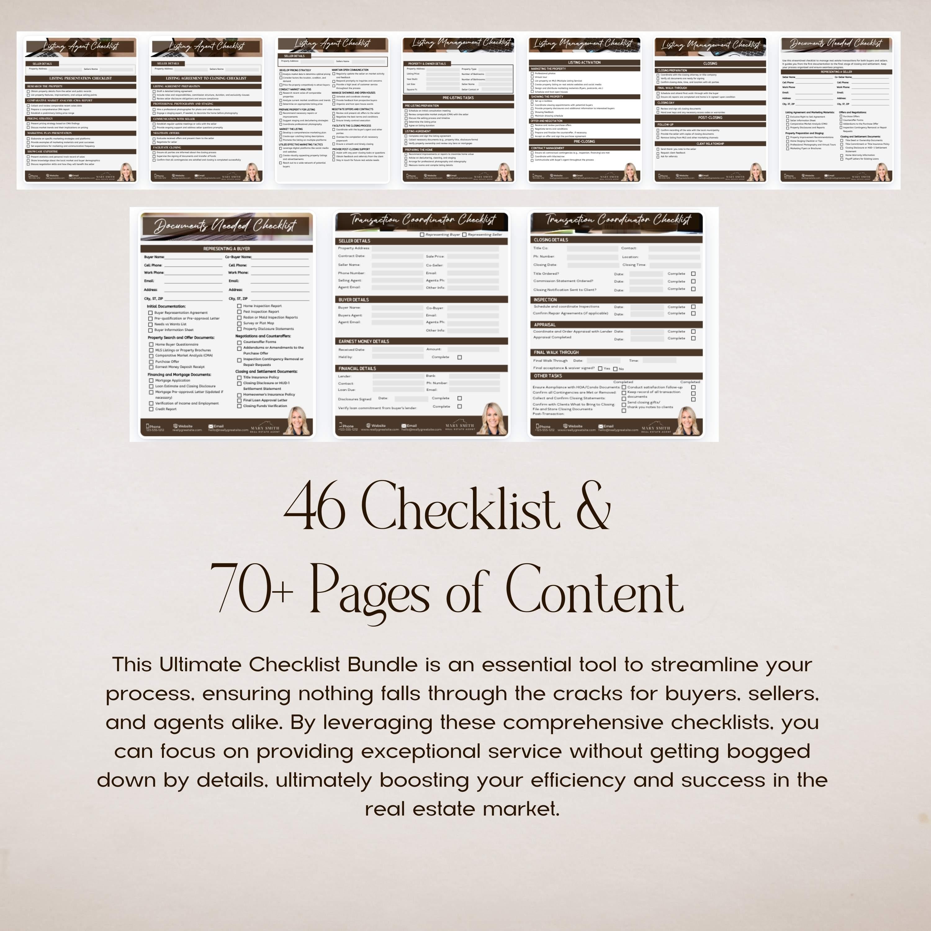 Printable Real Estate Checklists - Bundle: Printable real estate checklists displayed on a desk, showcasing their practicality and easy-to-use format for agents.