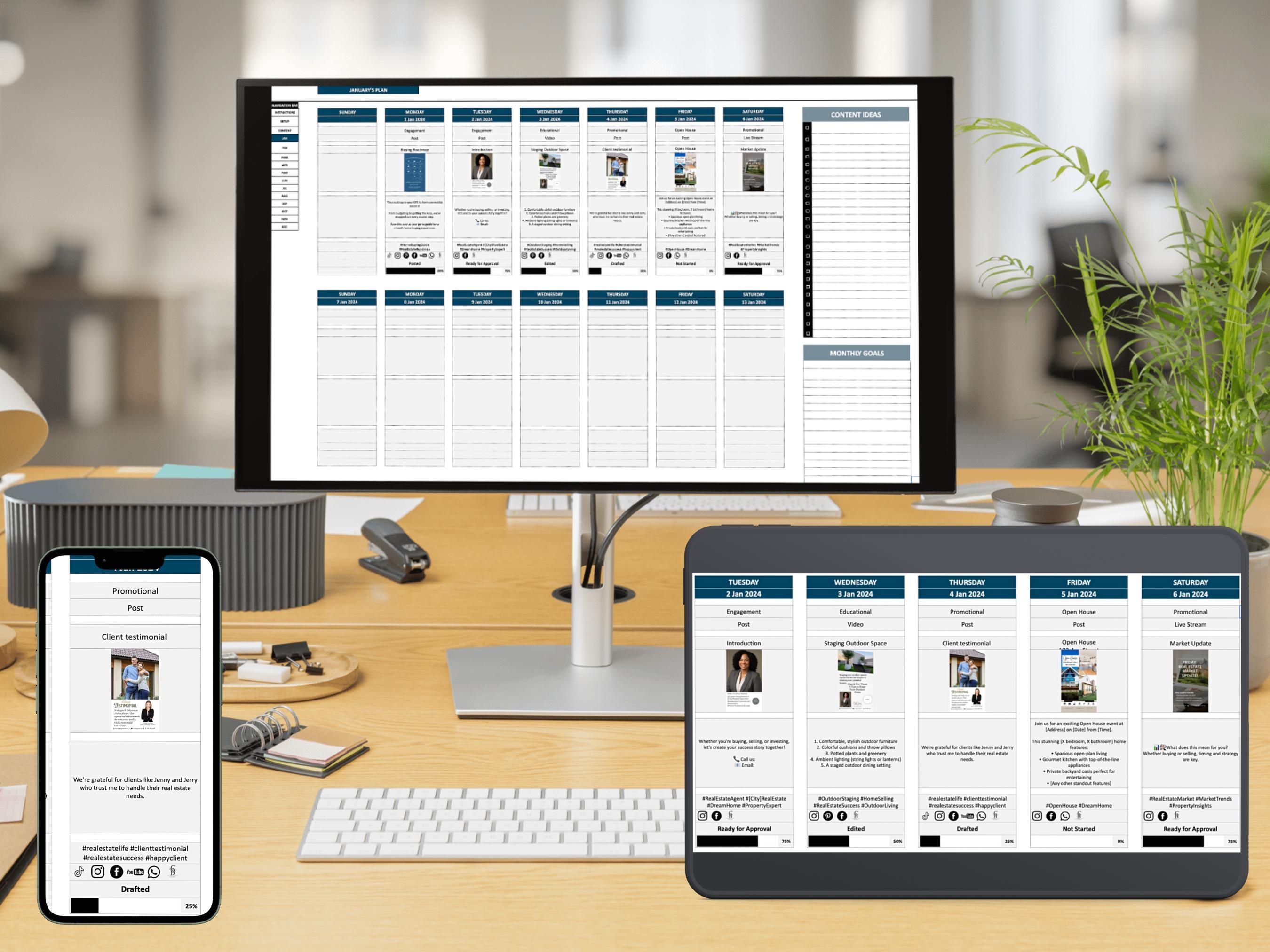 real estate marketing template, social media planning tool, content calendar template, real estate agent marketing tools