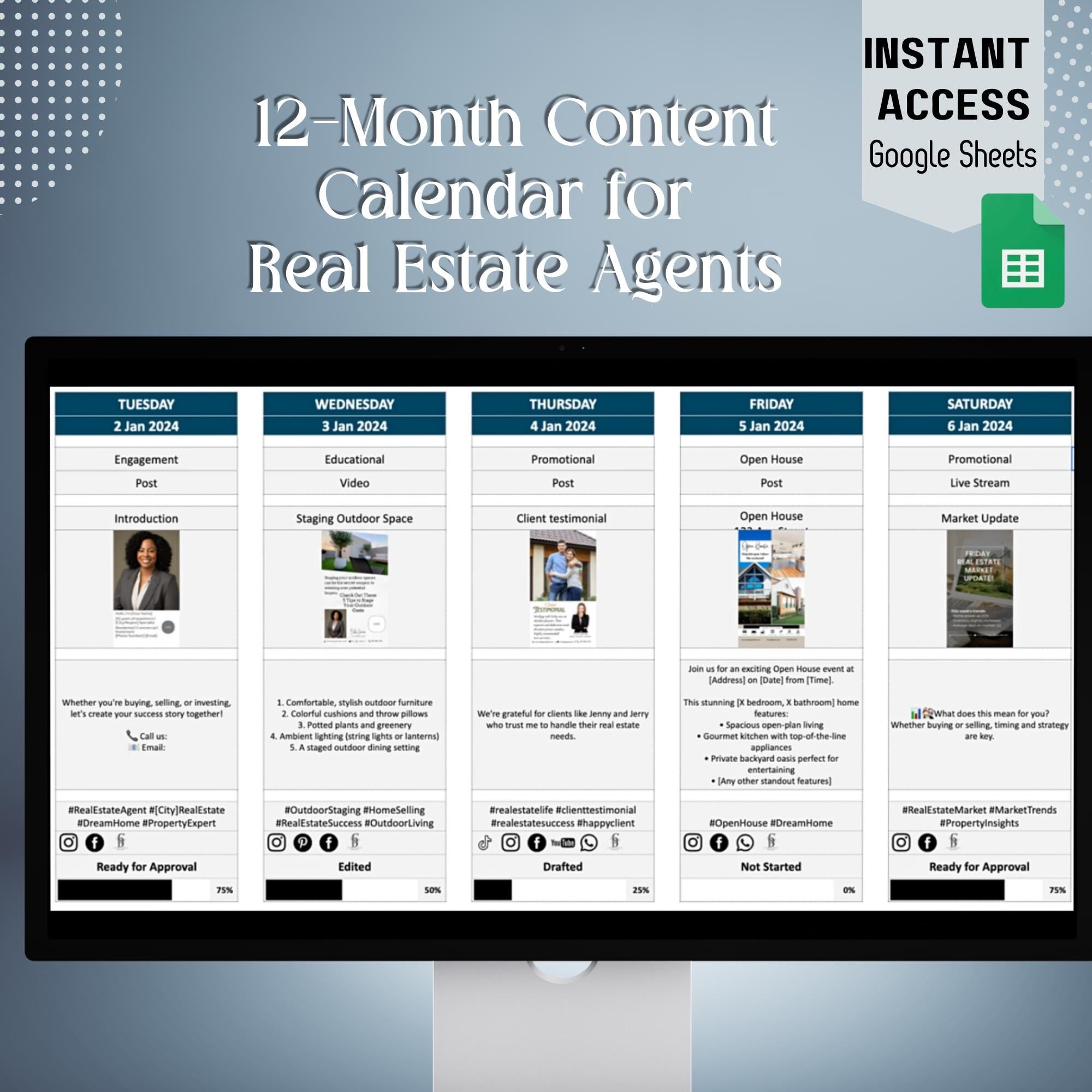 Real Estate Social Media Template Social Media Calendar for Realtors Realtor Social Media Planner Real Estate Content Planner Real Estate Marketing Template Social Media Planning Tool Content Calendar Template
