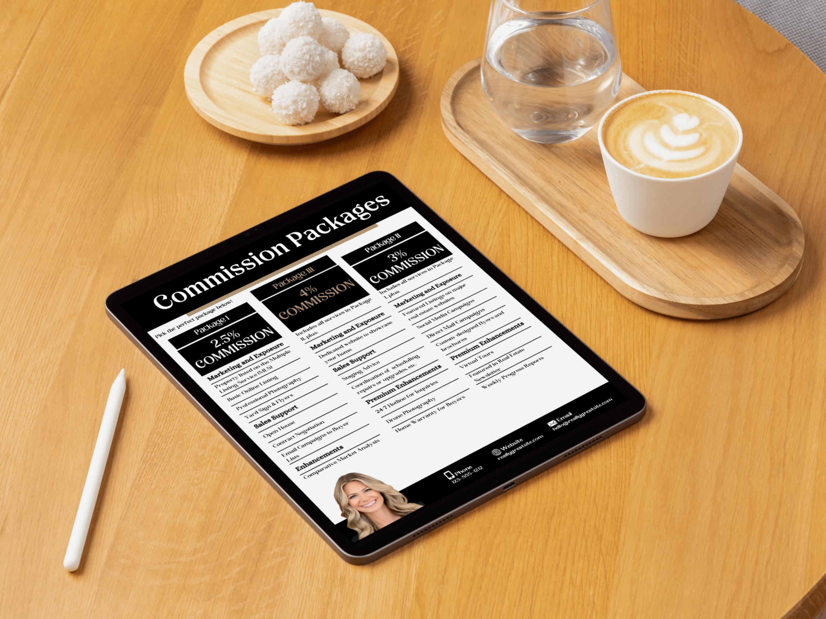 Customizable real estate marketing tool for showcasing commissions.