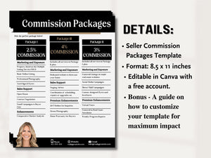 real estate commission menu template, editable Canva commission template, real estate agent marketing tools, professional commission structure template, customizable real estate commission menu, digital download real estate template