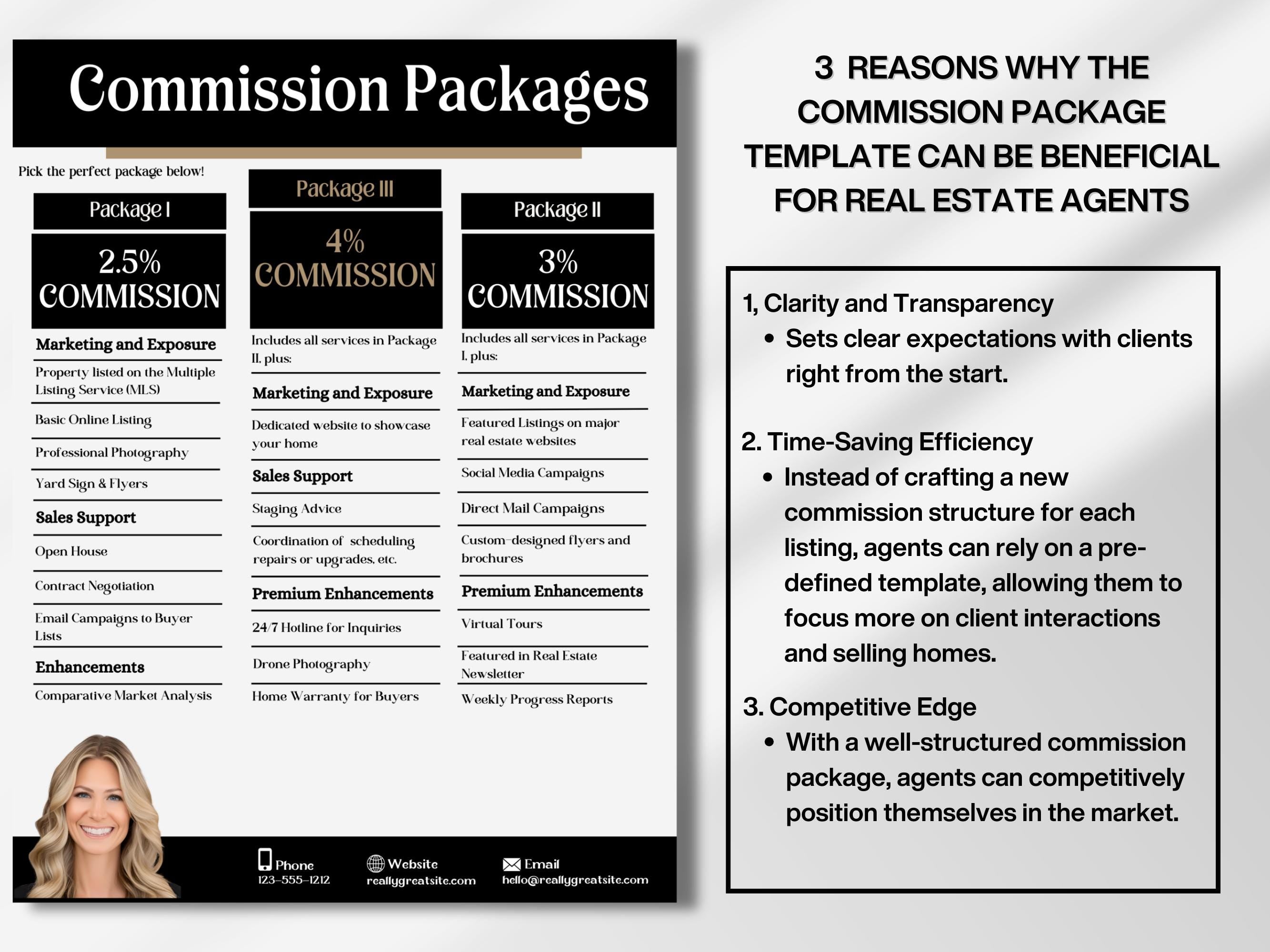 real estate, commission menu, Canva template, agent tools, editable template