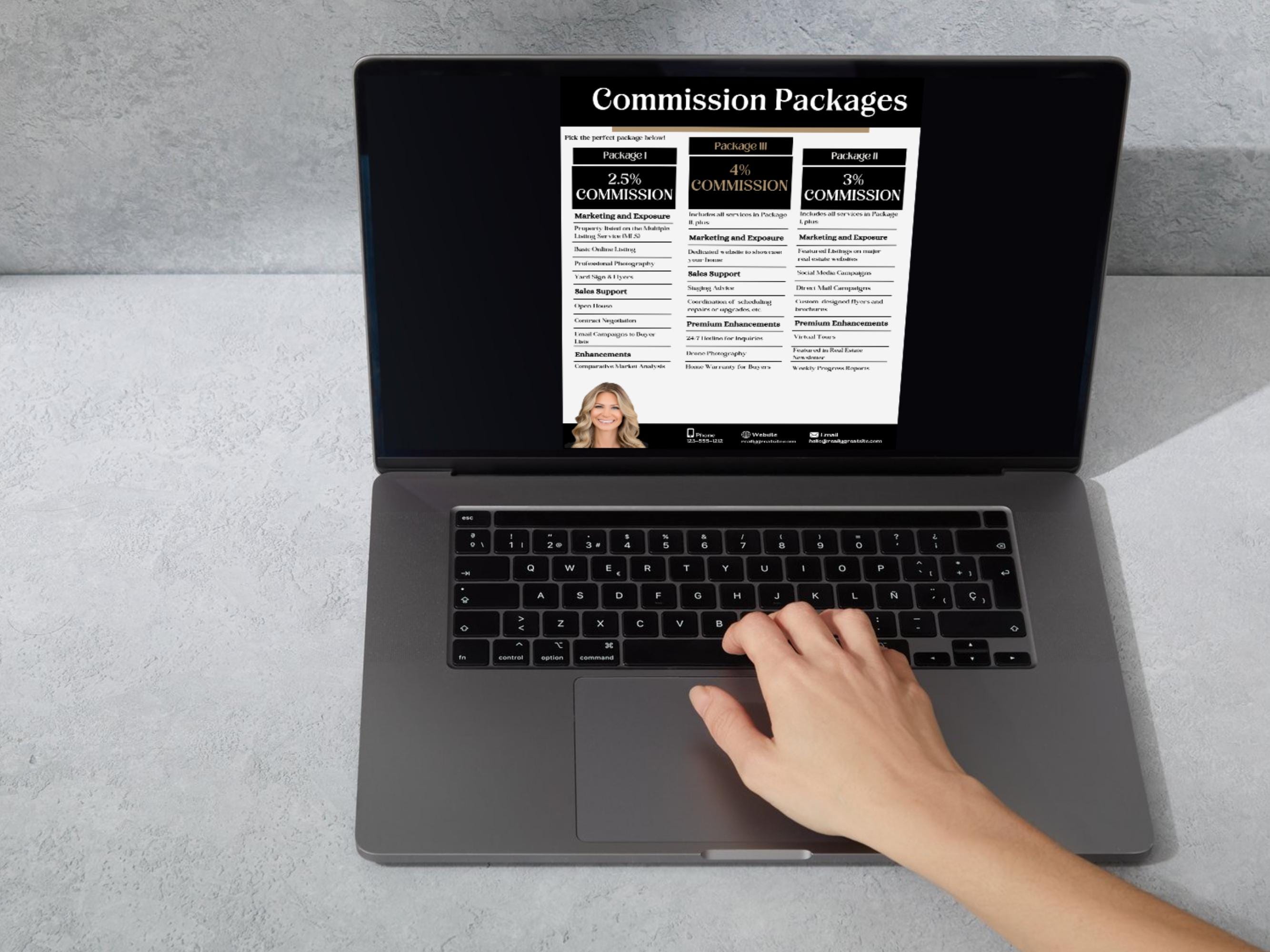 Editable real estate commission flyer template for professional branding.