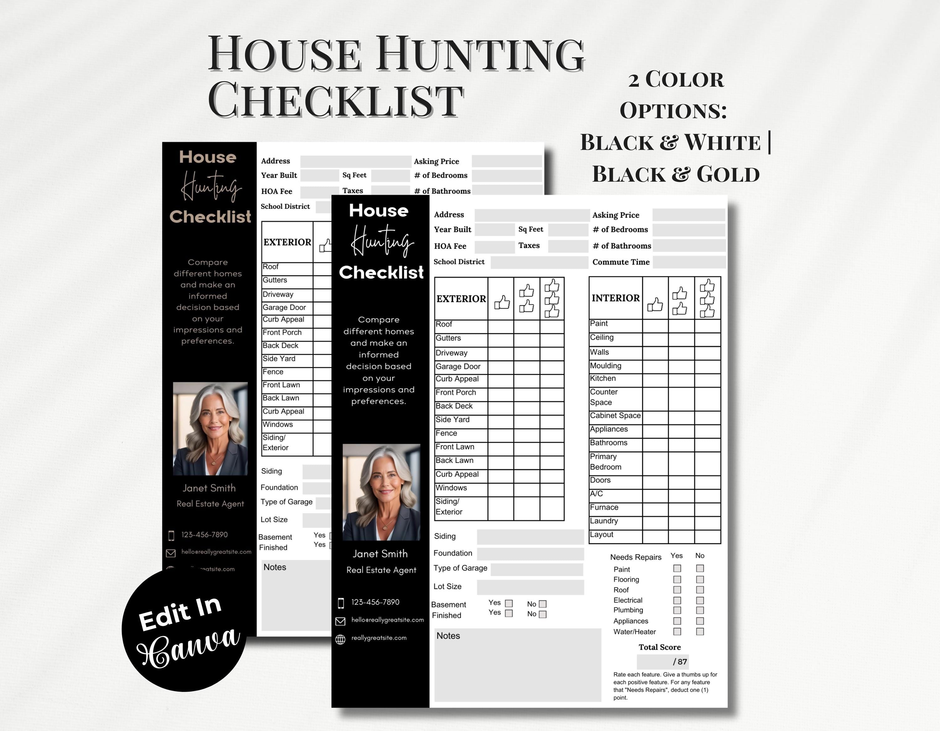 House Hunting Checklist Printable Canva Template Real Estate Agent Tool Digital Download Home Buyer Guide First Time Home Buyer Checklist Realtor Supplies