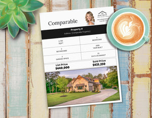 Elegant CMA Flyer for Real Estate Agents β A stylish, easy-to-edit template that highlights comparative market analysis details, including property photos, recent sales, and pricing recommendations.
