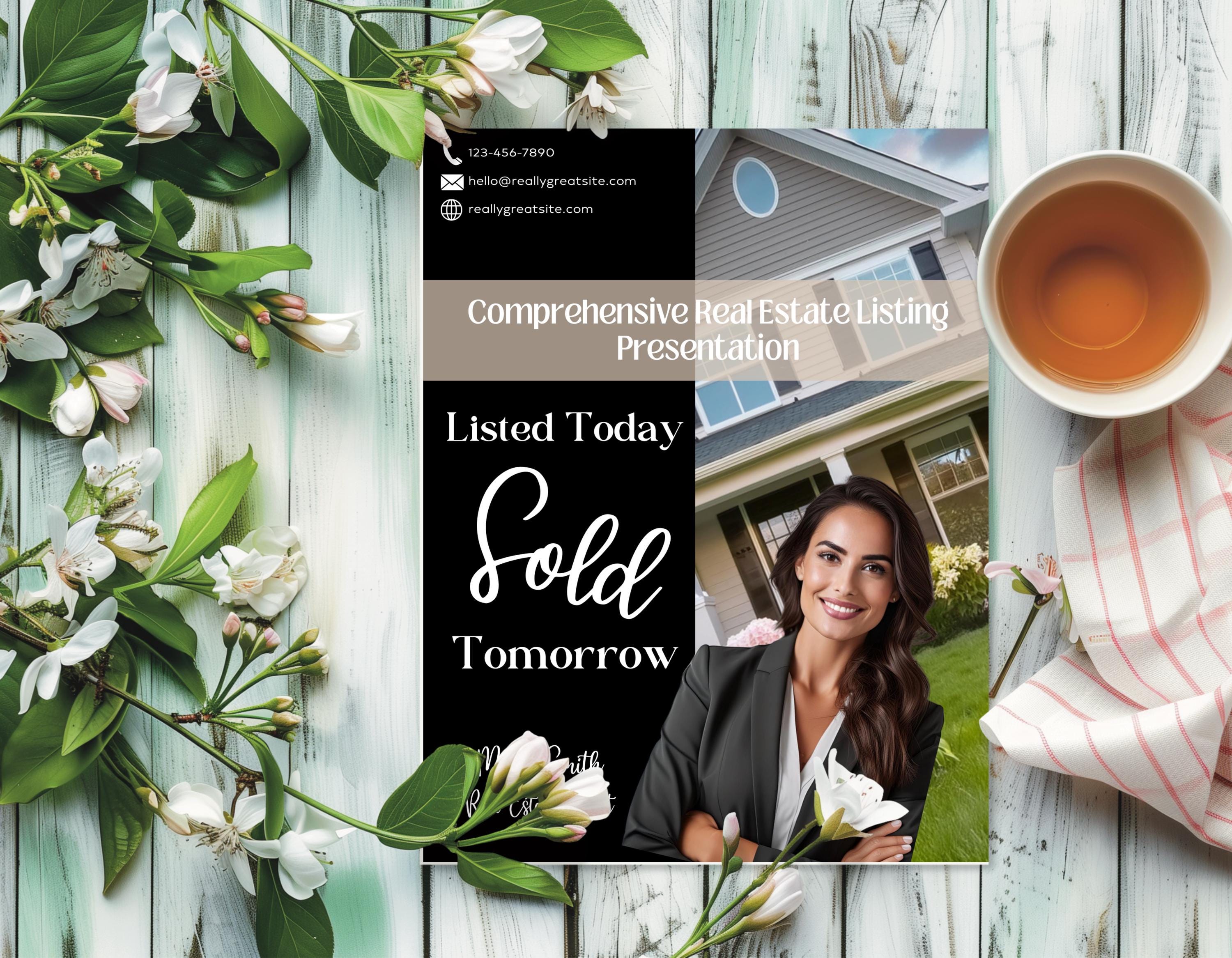 Canva Editable Real Estate Marketing Presentation with Seller Steps, Pricing Plans, and Testimonial Pages for Agents