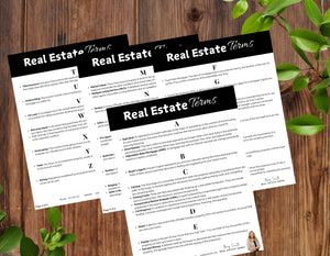Professional resource featuring real estate terms and definitions, complete with agent branding and contact details.