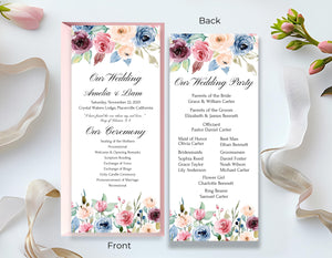 Editable wedding program template with blush floral accents, ideal for a cohesive wedding theme.