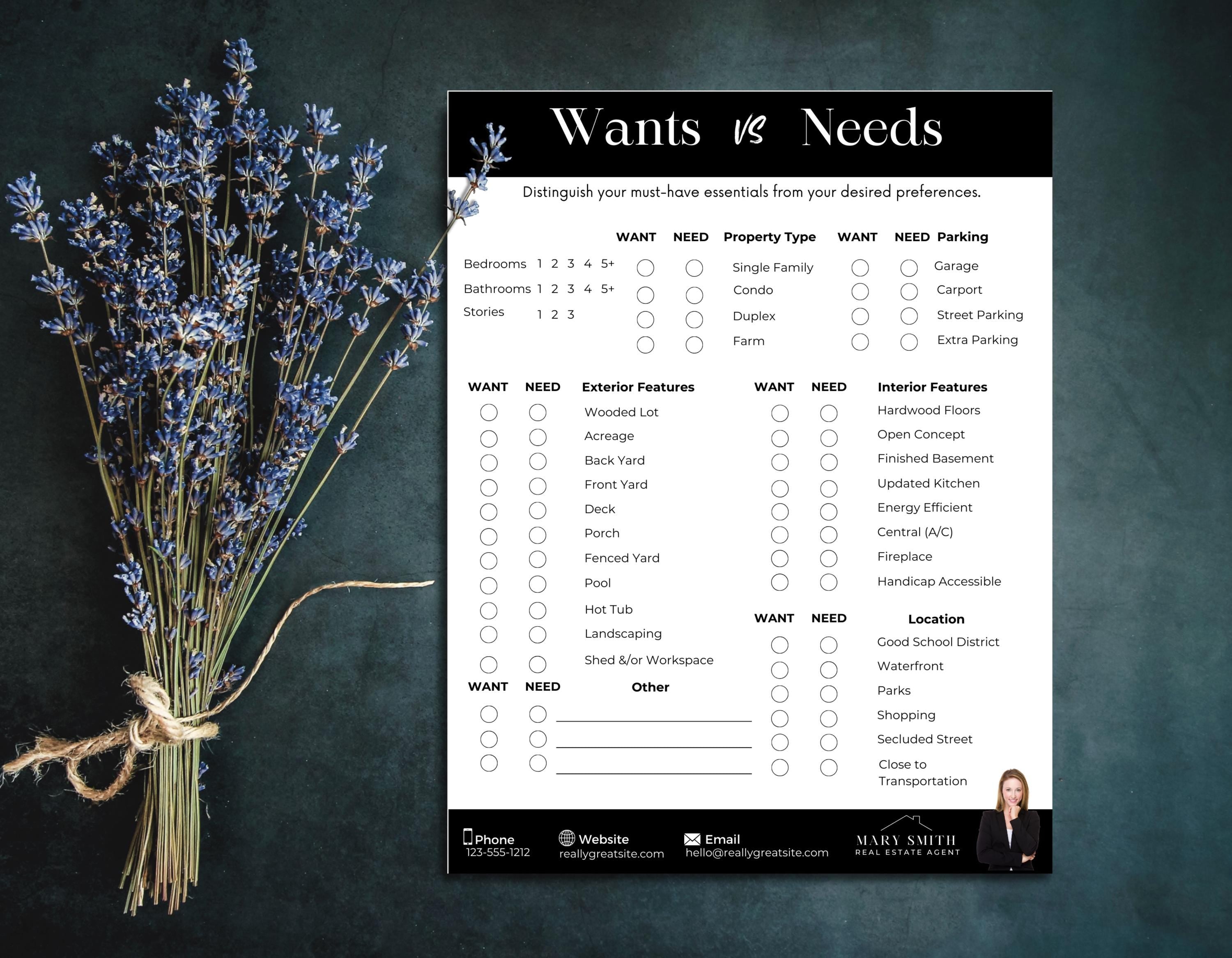 wants vs needs real estate checklist for first time homebuyers.