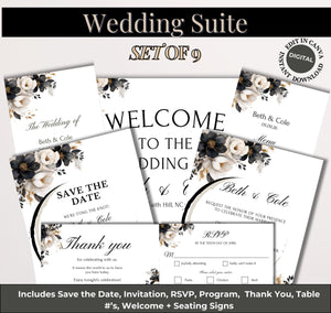 Wedding Suite Digital Download Floral Wedding Suite Gothic Wedding Suite Customizable Wedding Suite Wedding Invitations Templates Printable Wedding Stationery DIY Wedding Stationery