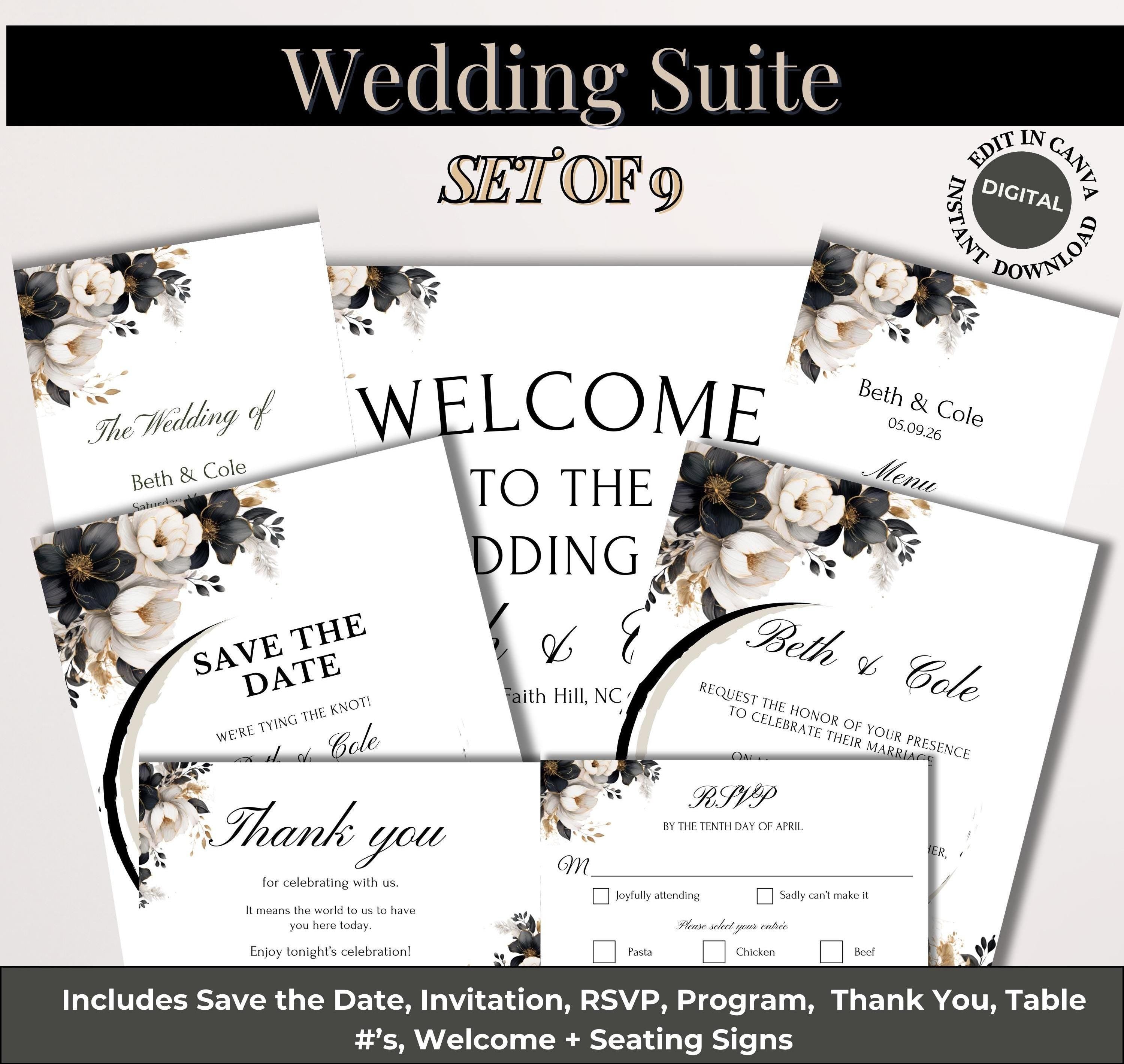 Wedding Suite Digital Download Floral Wedding Suite Gothic Wedding Suite Customizable Wedding Suite Wedding Invitations Templates Printable Wedding Stationery DIY Wedding Stationery