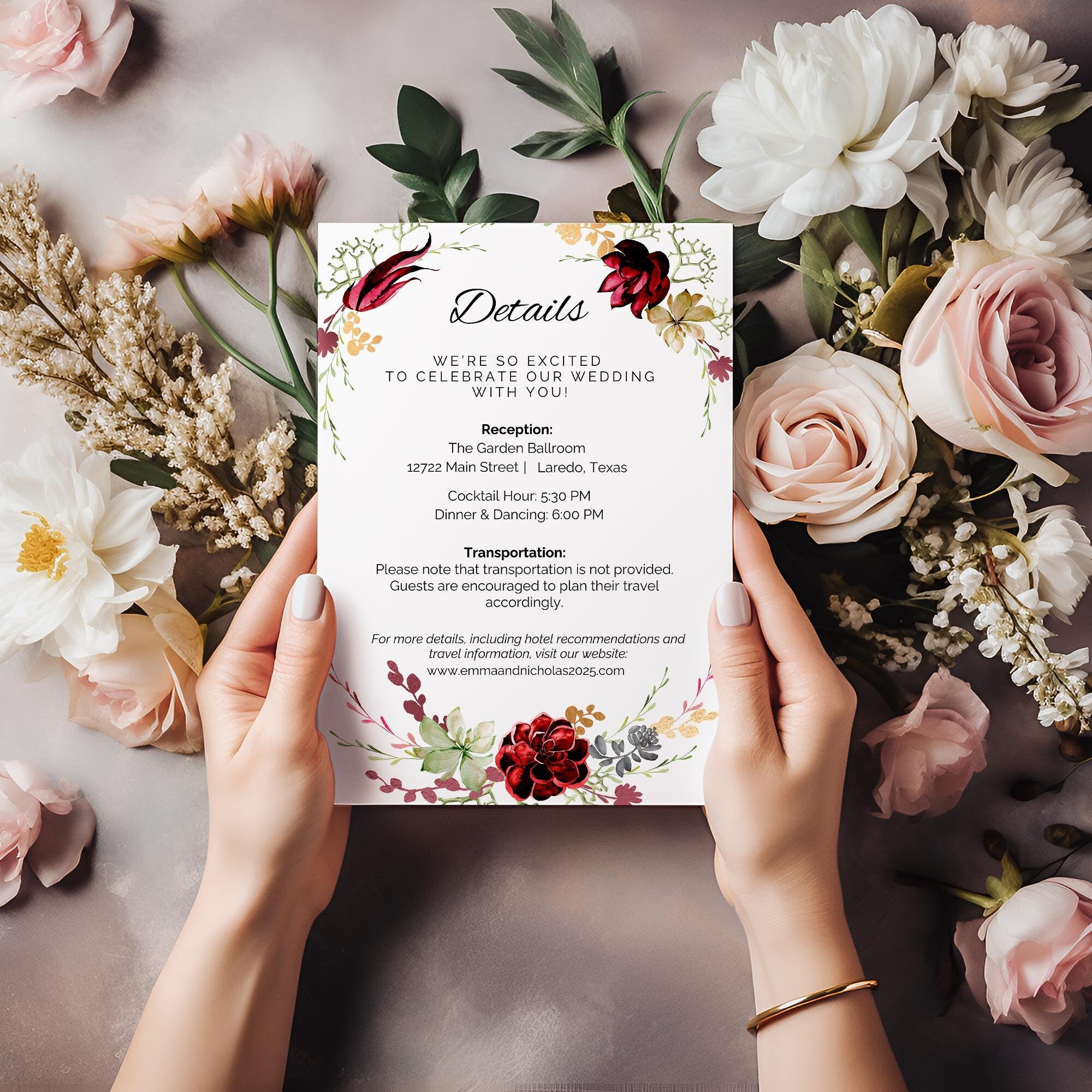 Printable Wedding Invitation Suite Burgundy Floral Design Blush Floral Design Red Floral Design Fall Wedding Stationery DIY Wedding Templates Watercolor Wedding Invitations Save the Date Template RSVP Template