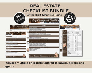 Real Estate Checklist Bundle with editable templates for agents, buyers, and sellers, featuring over 70 pages of printable resources