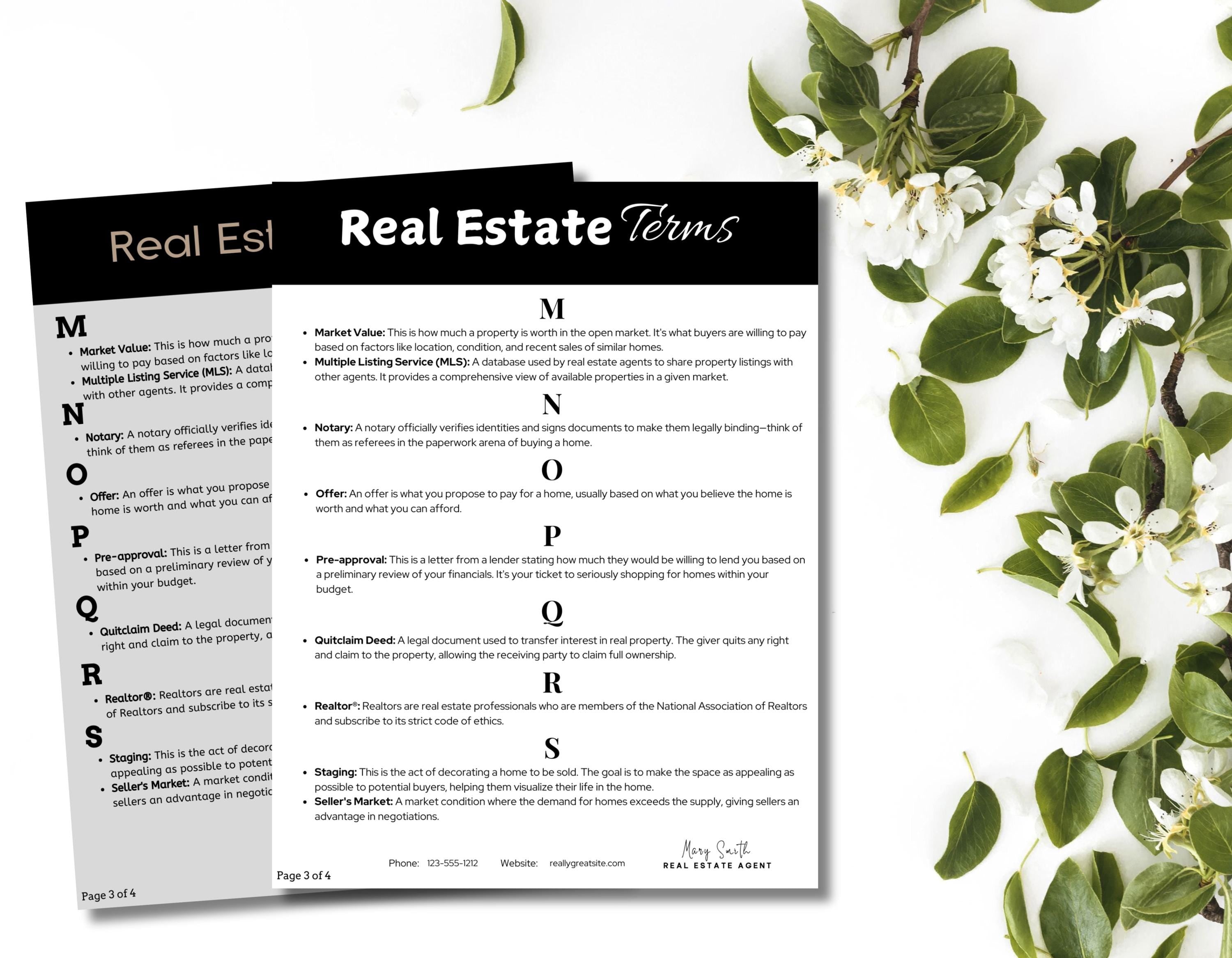 Comprehensive real estate terms guide featuring definitions and examples, designed to simplify complex jargon.