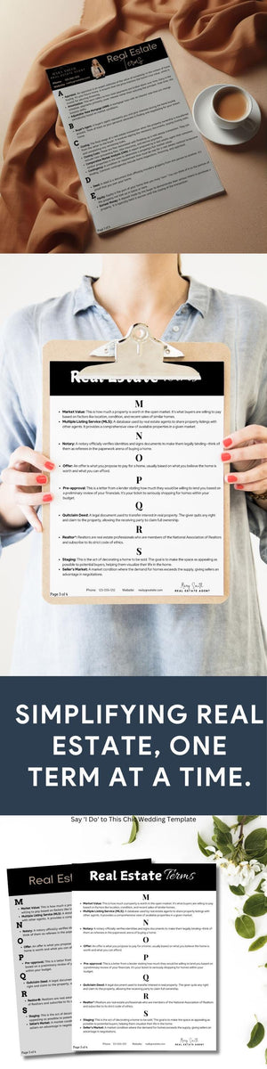 Well-designed real estate vocabulary resource with essential terms like appraisal, escrow, and mortgage.