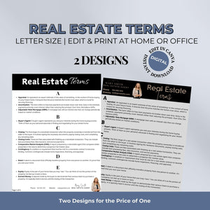 A digital real estate glossary with A-to-Z terms, designed for agents to share with clients for better understanding.