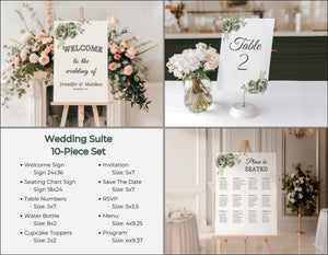 Complete sage green wedding invitation set including invitations, RSVP cards, and additional stationery.