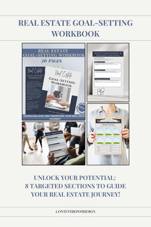 Comprehensive real estate workbook designed for agents, featuring vision planning, goal-setting, and editable templates in Canva.