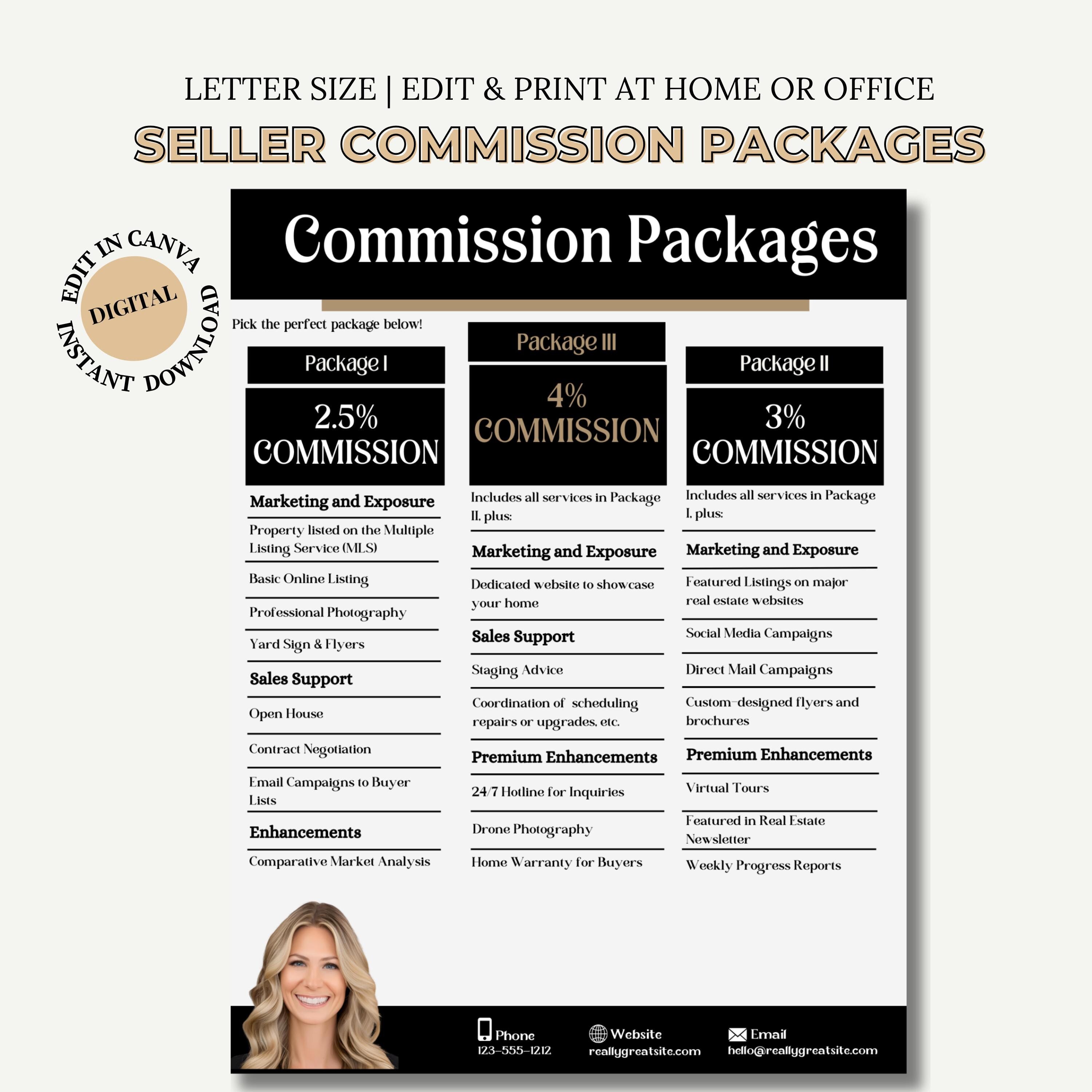 Real estate commission template editable in Canva for sellers.