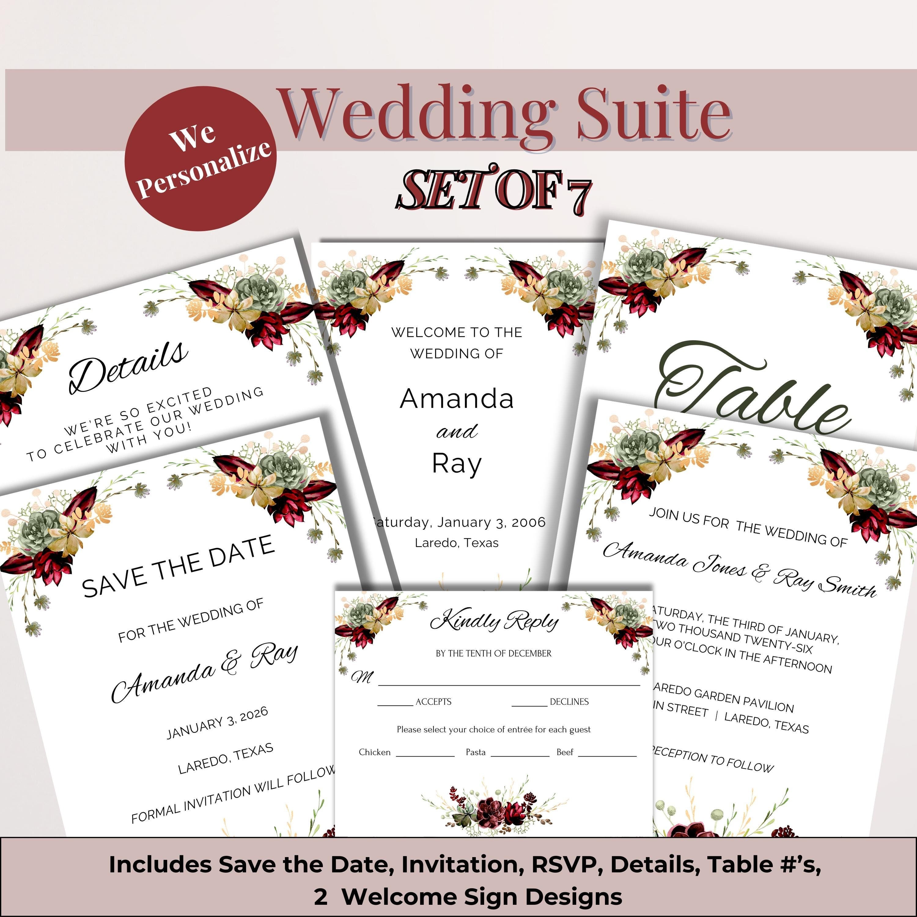 Watercolor Floral Wedding Templates Printable Wedding Stationery Burgundy Wedding Blush Wedding Red Wedding Fall Wedding DIY Wedding Decor Invitation Suite Save the Date RSVP Table Number Welcome Sign