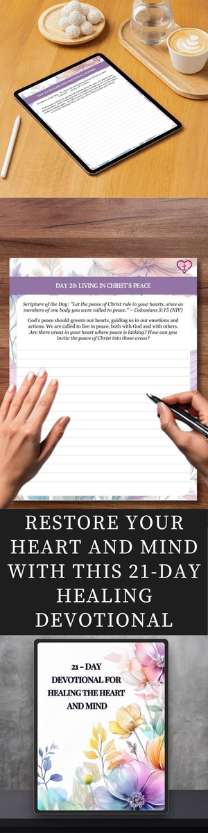 Faith-Based Healing Devotional journal being used for daily scripture reading and personal reflection.