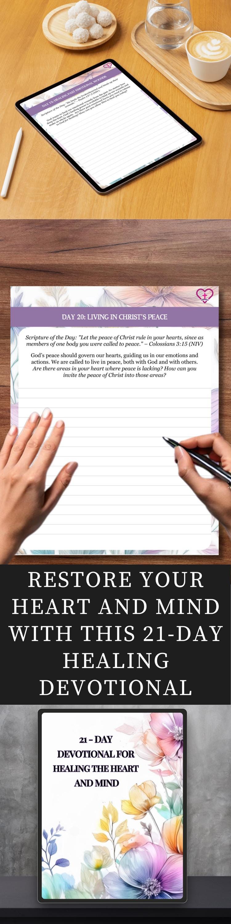 Faith-Based Healing Devotional journal being used for daily scripture reading and personal reflection.