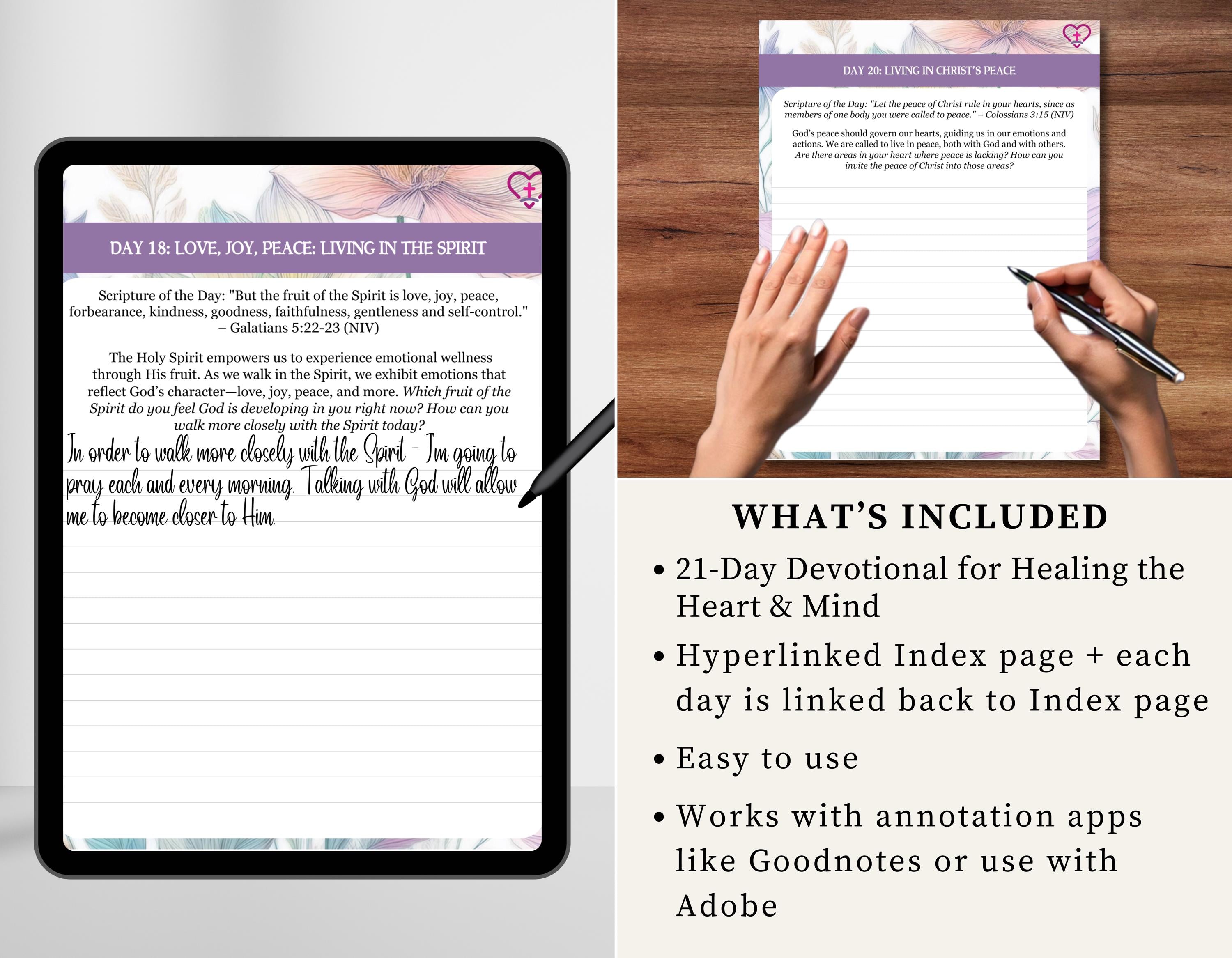hyperlinked digital journal in use on a tablet, demonstrating seamless navigation in Goodnotes and Noteshelf.
