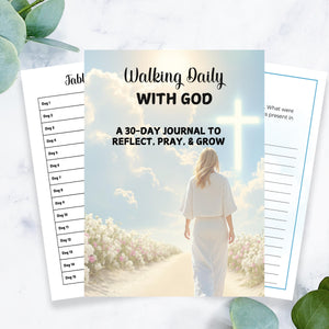 Printed pages from the Christian Prayer Journal showcasing guided prompts for spiritual growth and gratitude.