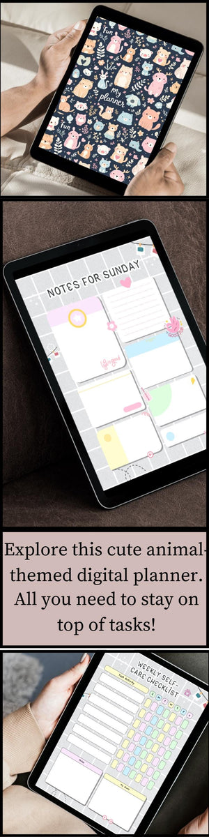Explore this cute animal-themed digital planner with daily, weekly, and monthly layouts for seamless organization.
