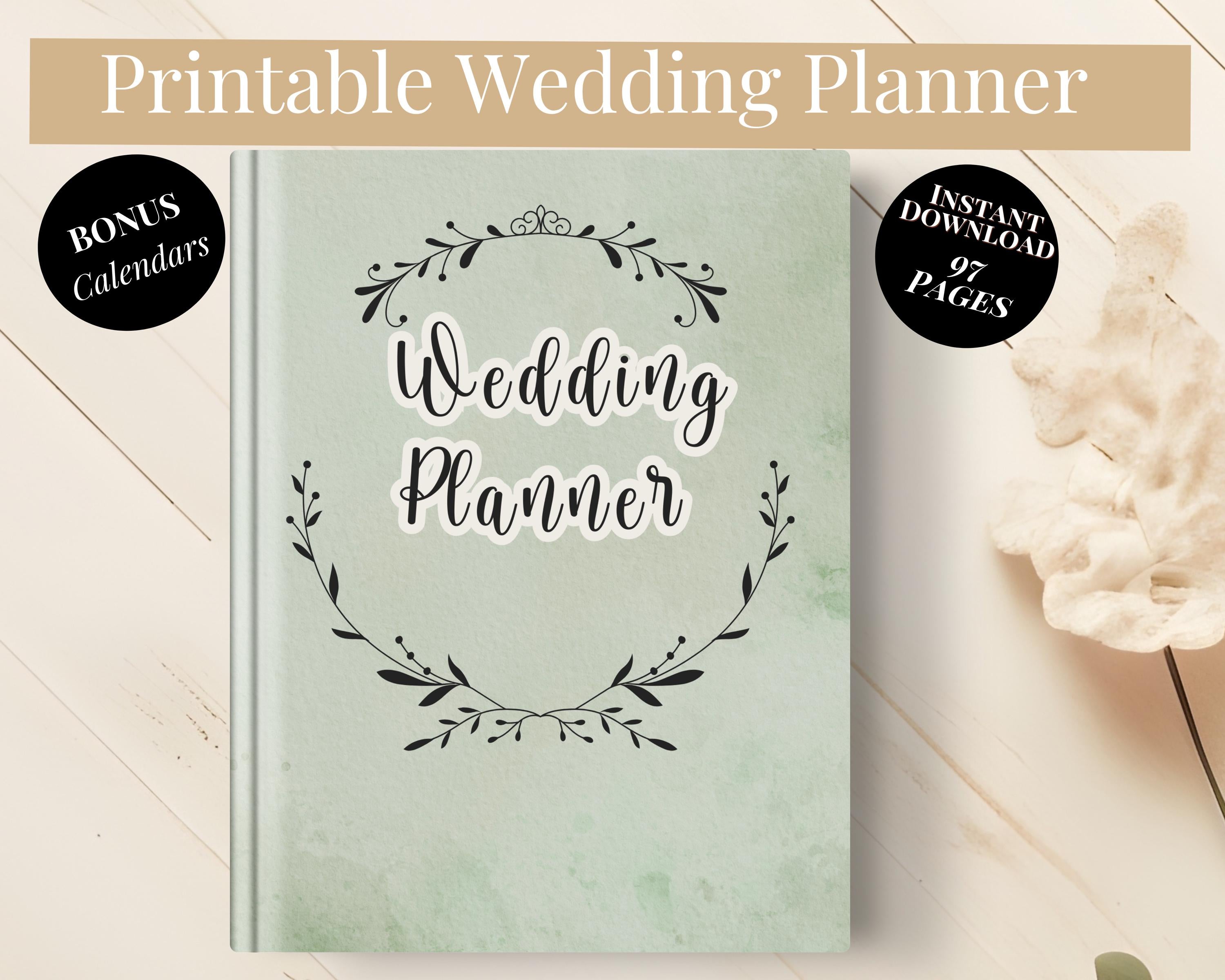 Printable Wedding Planner Cover in Green with Floral Design