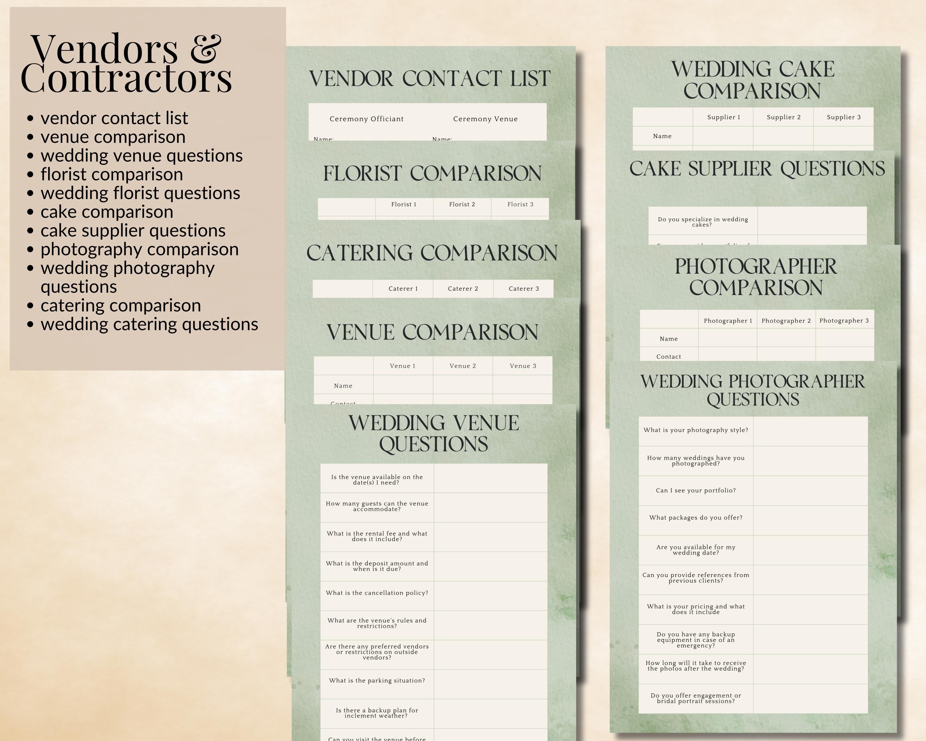 Wedding Planner PDF with Timeline, Checklists, and Bonus Calendars for Instant Download