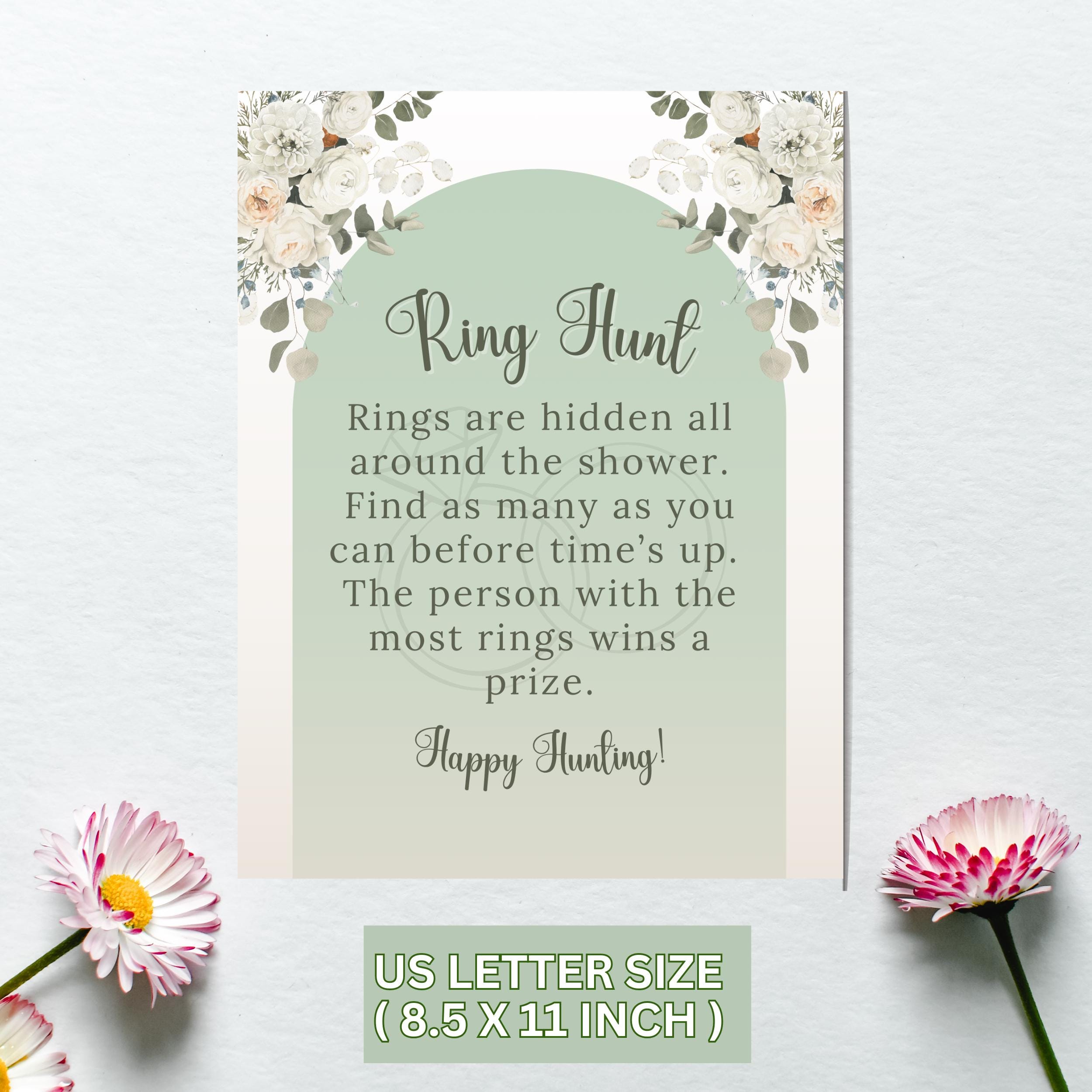 Green floral-themed bridal shower game for instant download.