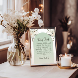 Editable bridal shower game template with a ring hunt activity.