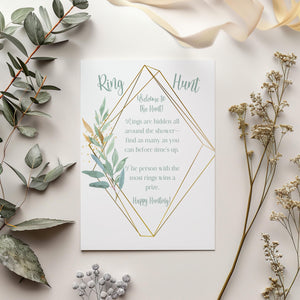 Set of three Ring Hunt game designs in gold and green variations.