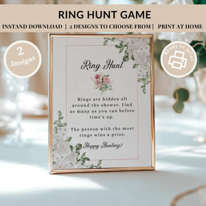 Printable bridal shower ring hunt game with elegant floral design.