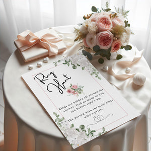 Easy-to-print bridal shower game with pink floral decor.