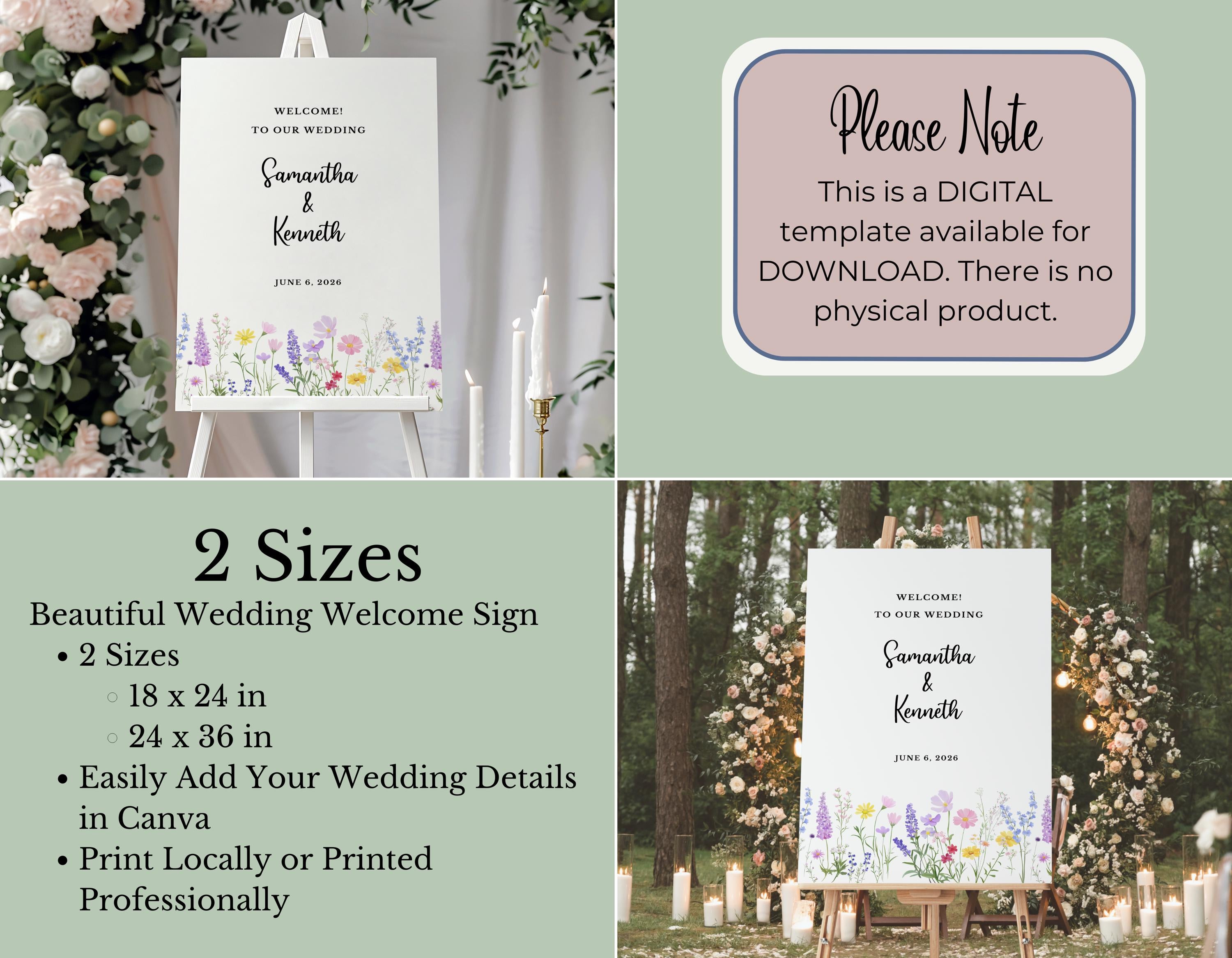 Editable Wedding Welcome Sign Canva Template - Floral Design Digital Download | Customizable Printable Wedding Decor
