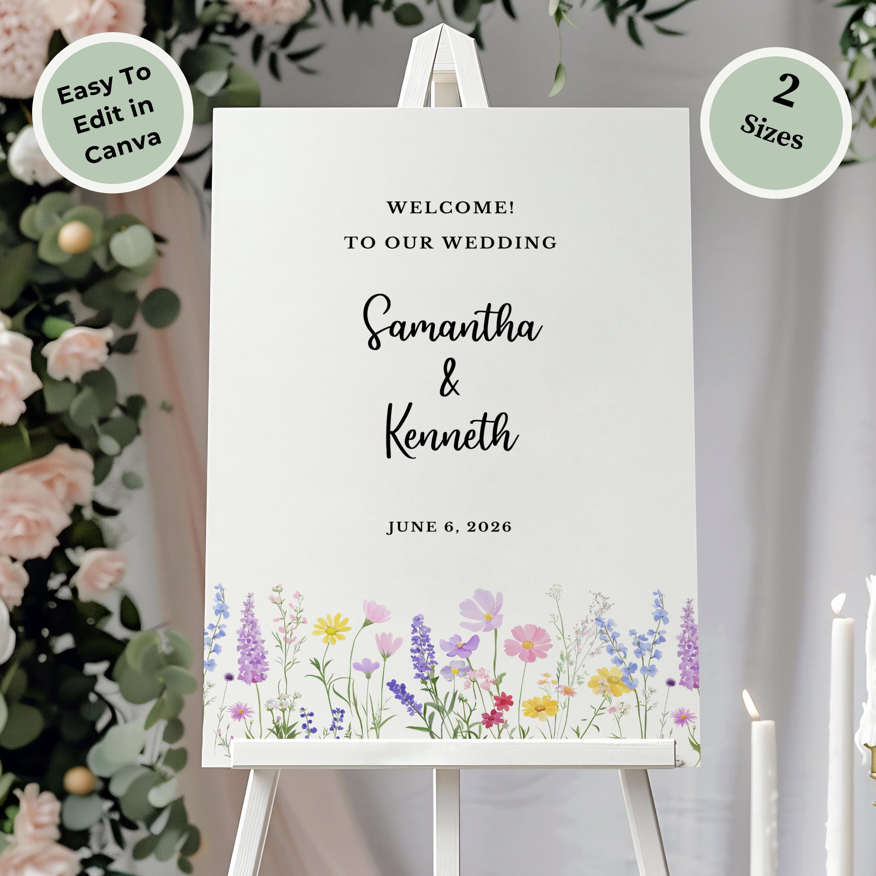 Editable Wedding Welcome Sign Canva Template - Floral Design Digital Download | Customizable Printable Wedding Decor