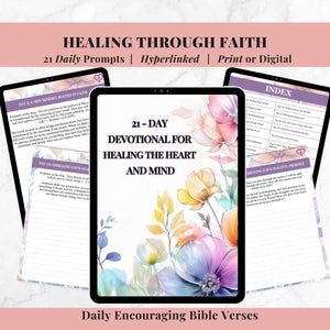 Cover of the Faith-Based Healing Devotional Printable Journal and Digital Download, featuring a serene design with spiritual and healing elements.