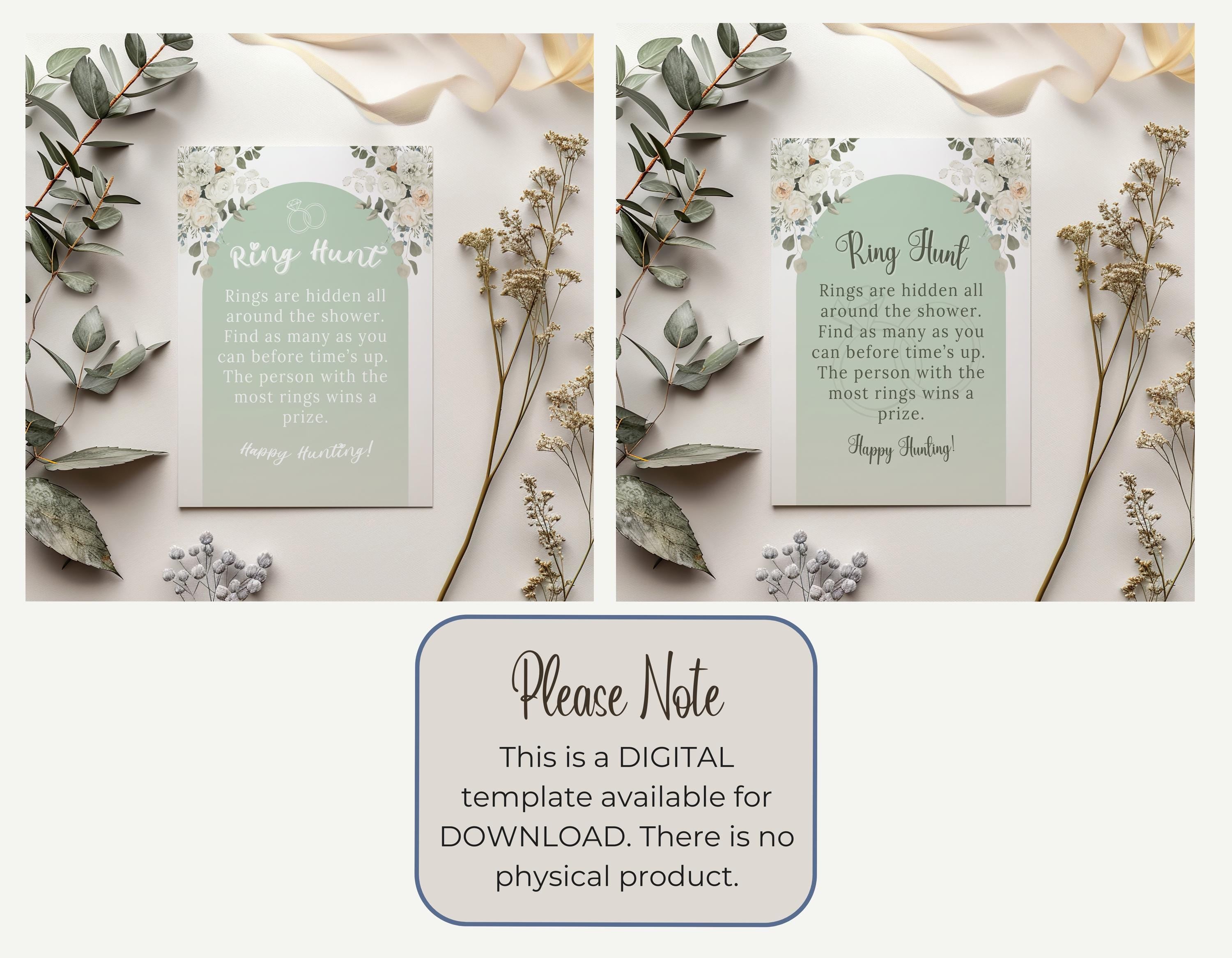 Digital download bridal shower game featuring a ring hunt activity.