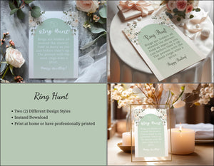 Printable party game for bridal showers with elegant green floral design.