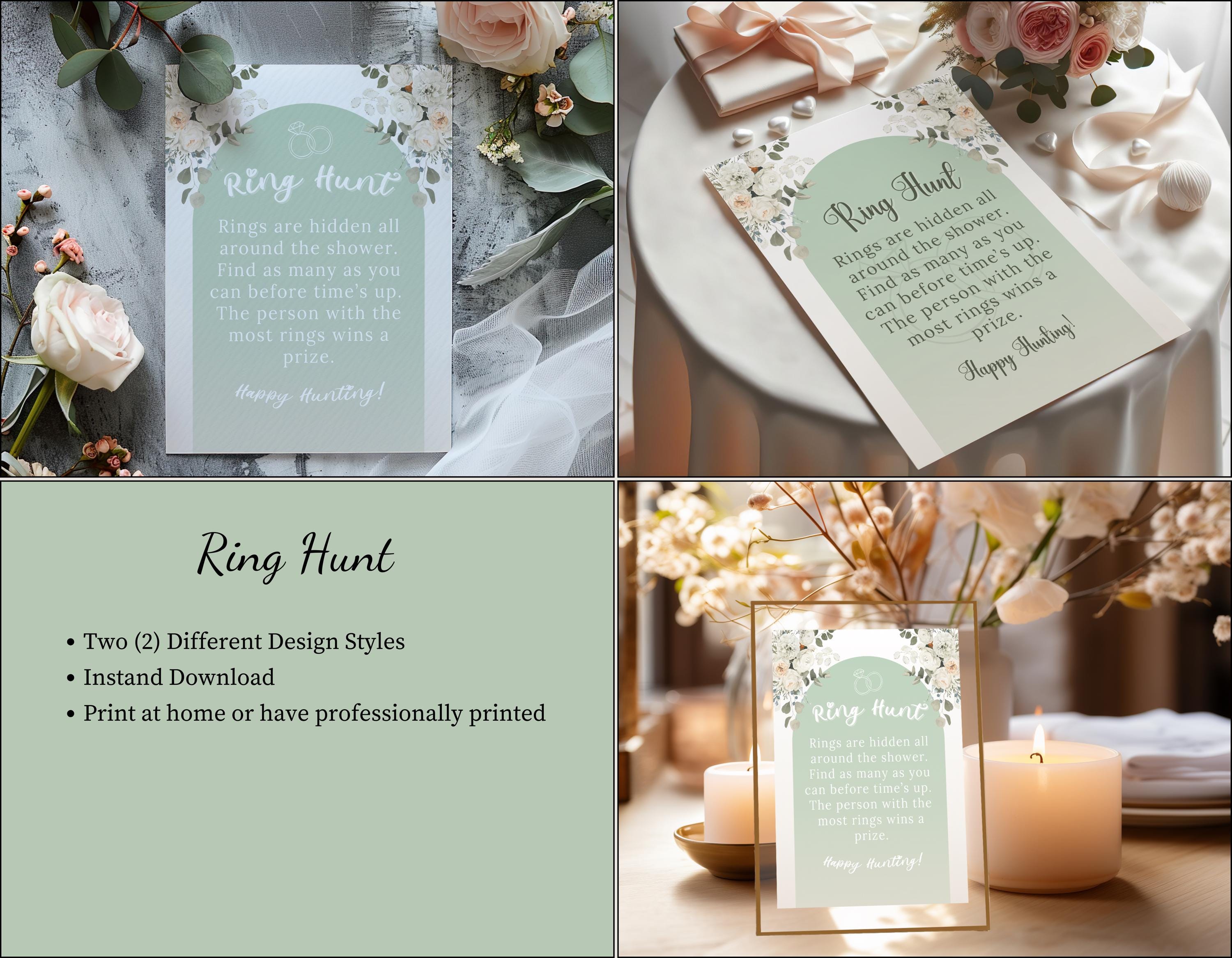 Printable party game for bridal showers with elegant green floral design.