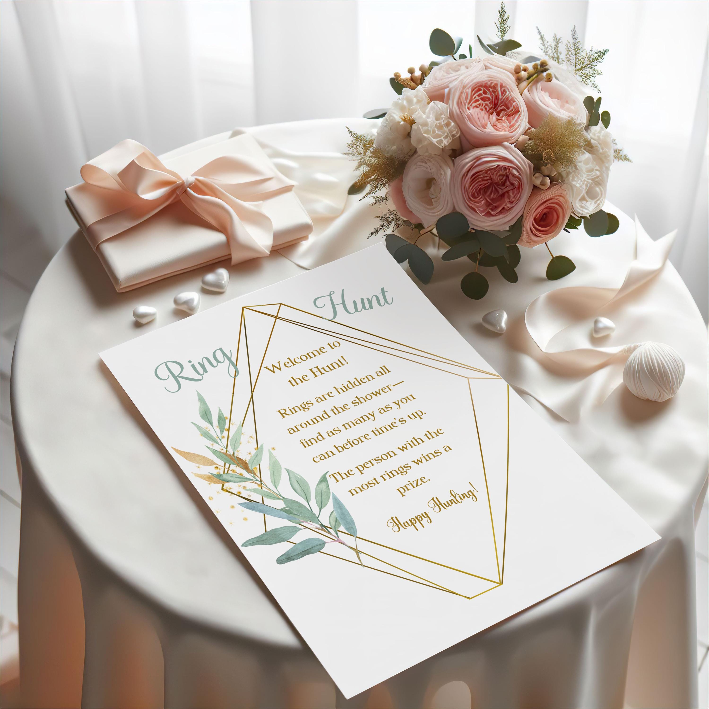 Digital download bridal shower game featuring elegant gold accents.