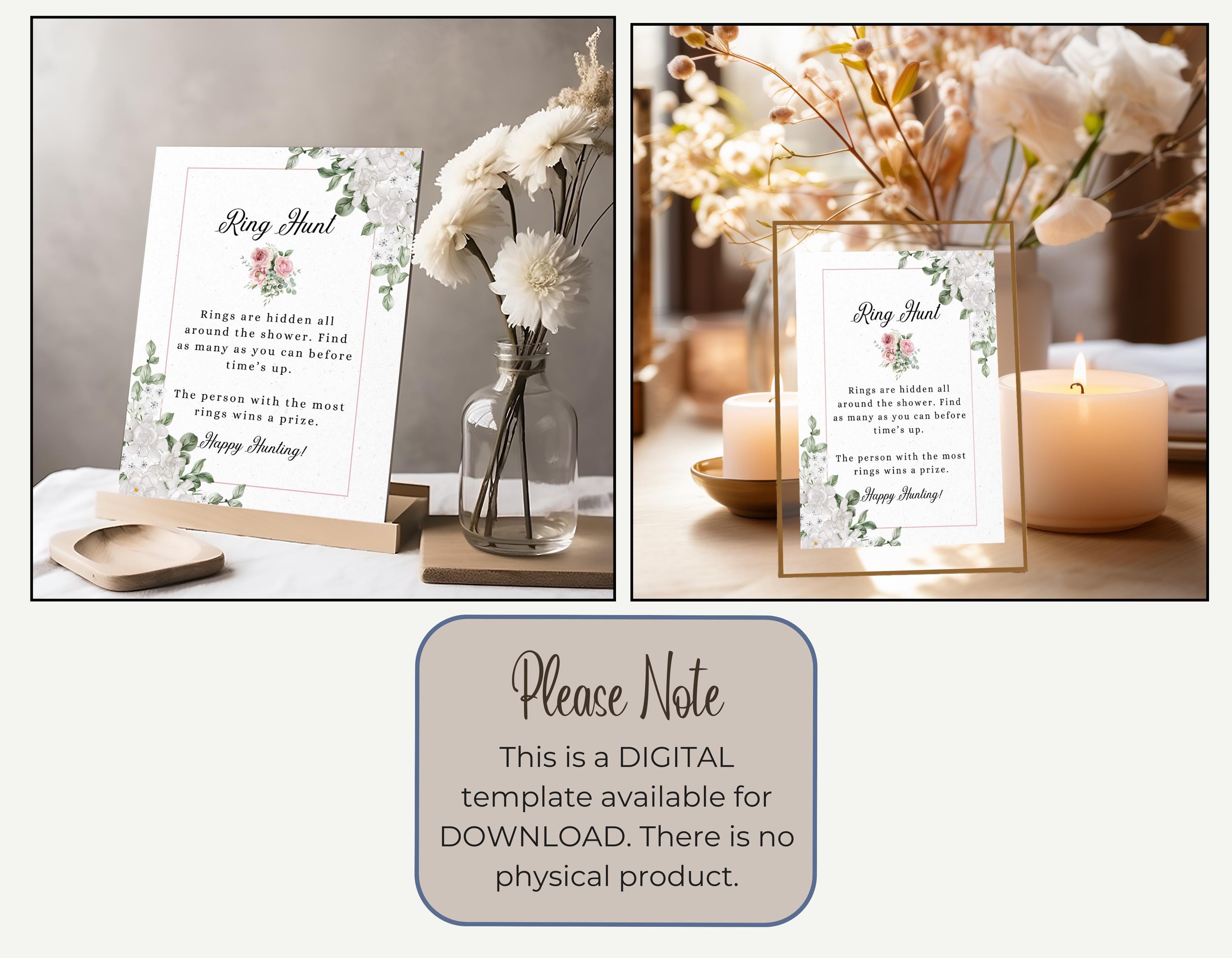 Ring hunt bridal shower game PDF with stylish floral design.
